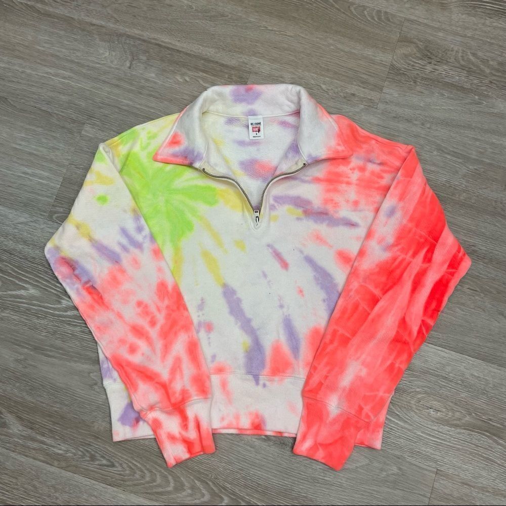 RE/DONE & Levis tie-dyed Cotton Crop Ombre Colorful Sweatshirt Pullover S